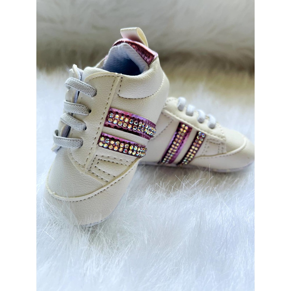 Baby Girl Sporty Striped Crystaled Sneakers 0-6 Months